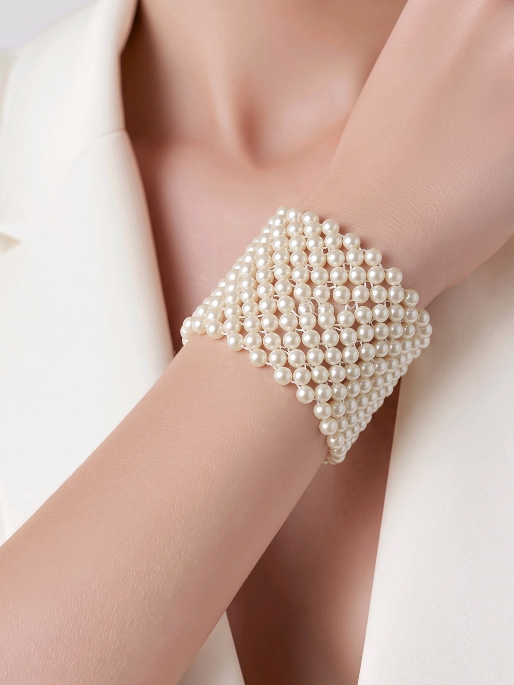 Boutique ivory pearl multi-row cuff bracelet